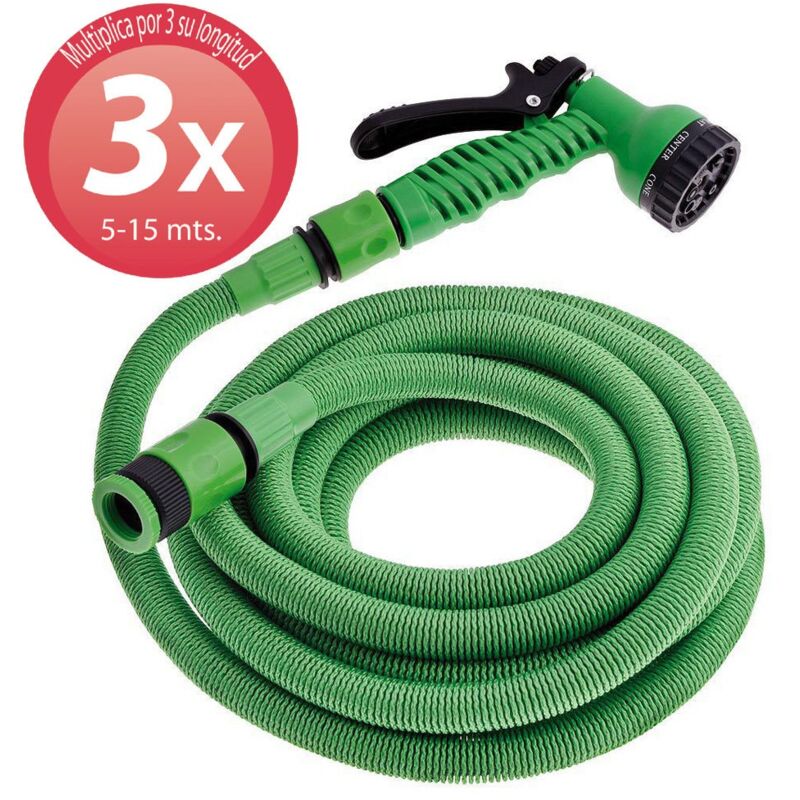 

Manguera extensible riego compacto 5 a 15 metros con pistola 7 posiciones