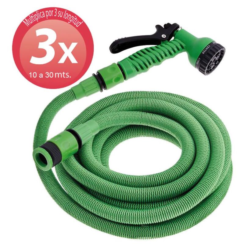 

Manguera extensible riego compacto 10 a 30 metros con pistola 7 posiciones