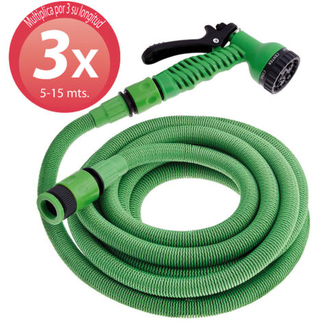 Manguera Extensible Riego Compacto 5 A 15 Metros Con Pistola 7 Posiciones
