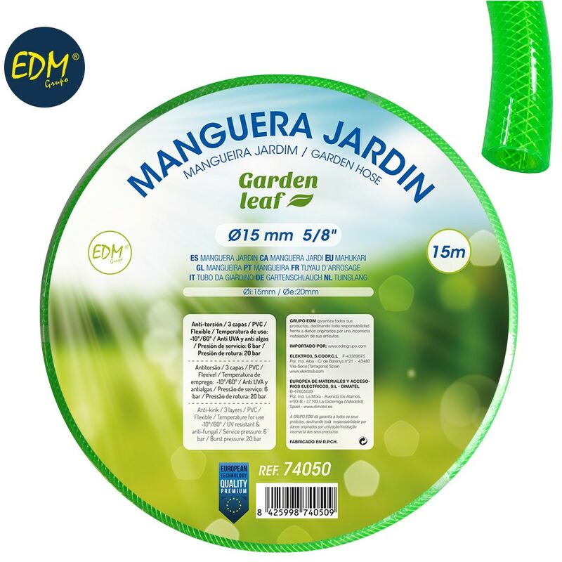 

Edm - Manguera Jardin Ø Interior 15Mm - Ø Exterior 20Mm (5/8') - Rollo 15Mts