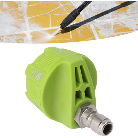 Manguera multifuncional 6 en 1 para hidrolimpiadoras de alta presión con filtro, conexión de 1/4", ajustable, fabricada en aluminio y plástico técnico, color verde.