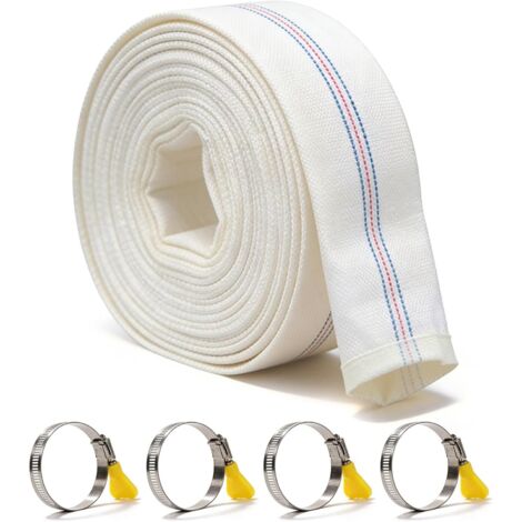Manguera plana trenzada de 35 mm (1 1/4") y 20 m (1 1/4") con 4 abrazaderas, manguera de construcción de alta resistencia, manguera industrial de hasta 10 bar, kit de manguera de construcción para bom