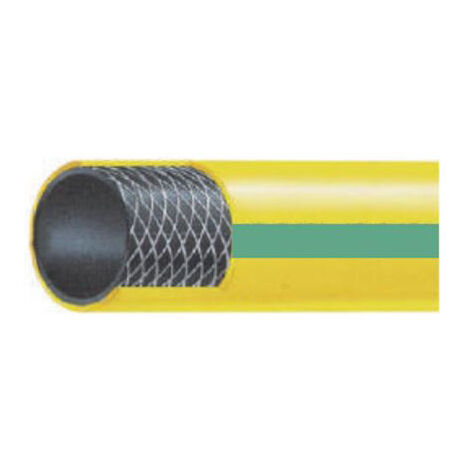Manguera riego 128 amarilla / franja verde ISO 1307 15 mm X 50 mts  (5-15 BAR)