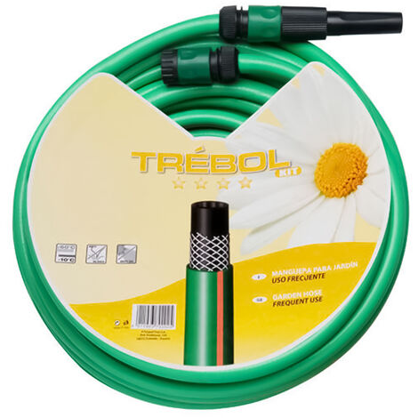Manguera Verde Trebol Trenzado 15 mm. - 5/8" Rollo 15 metros Con Accesorios