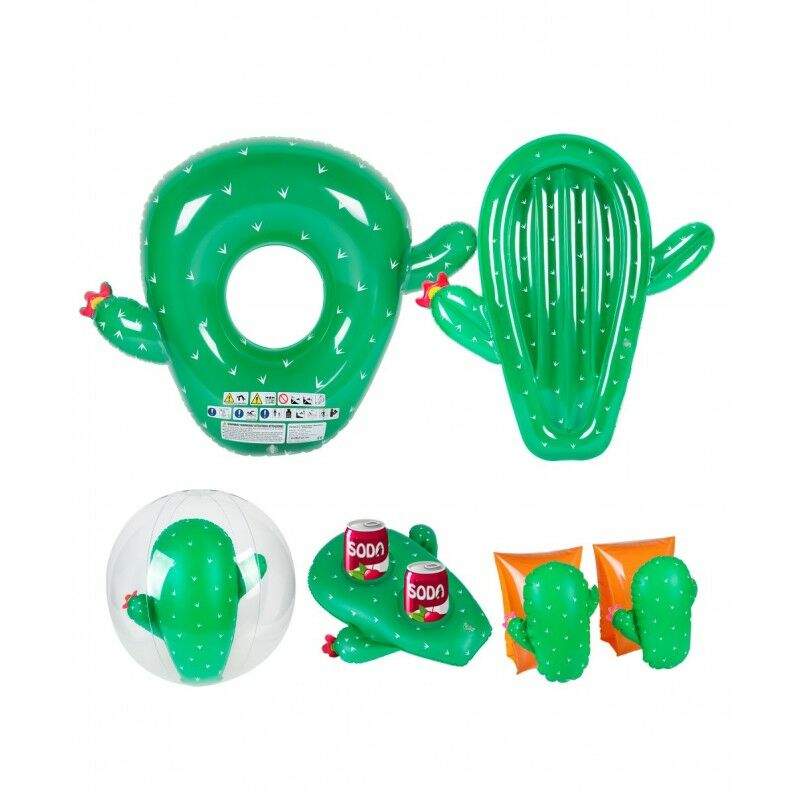 

Manguitos para niños de 3-6 años + 2 Flotadores + Posavaso + Pelota hinchable para piscina y playa Pack Cactus - Multicolor