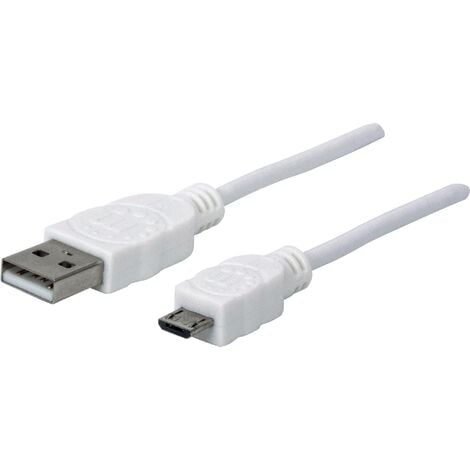 Manhattan Câble USB USB 2.0 USB-A mâle, USB-Micro-B mâle 1.80 m blanc certifié UL 324069 Y433891