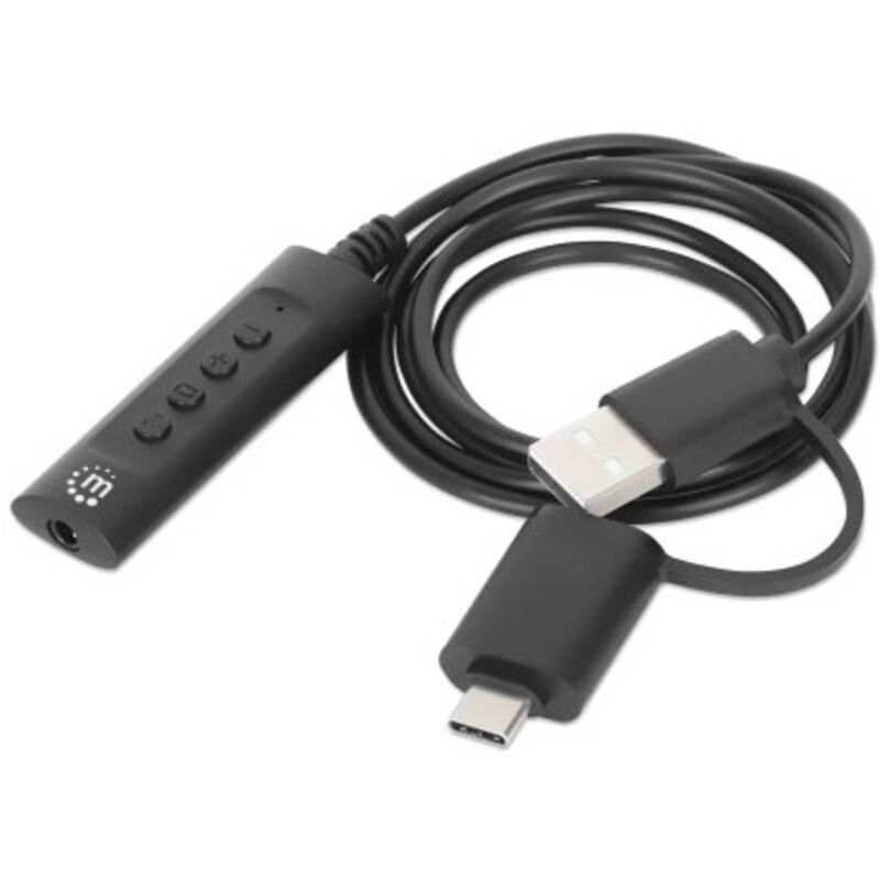 Image of Manhattan - Cavo usb Jack 3,5 mm presa, Spina usb-a, Spina usb-c® 1 m Nero con regolazione del volume 153560