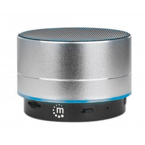 MANHATTAN Metallic LED-Bluetooth-Lautsprecher buntes Licht Bedienelemente USB-A-Port MicroSD-Kartenslot 3.5mm-Klinkenbuchse silber