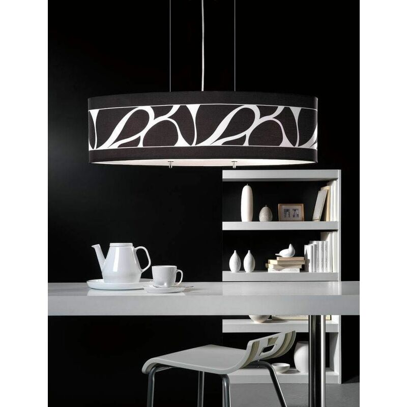 Manhattan Pendant Lamp Large 3 Bulbs L1 / SGU10, polished chrome / frosted glass with black shade