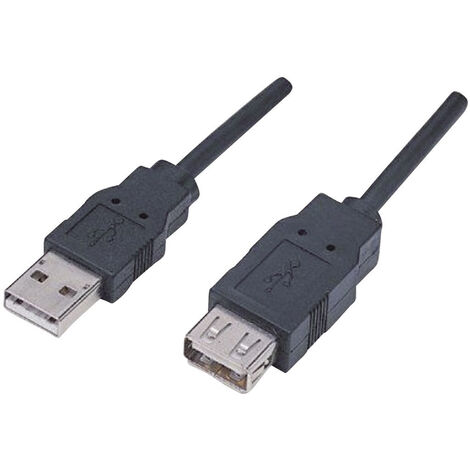 Manhattan USB-Kabel  USB 2.0 USB-A Stecker, USB-A Buchse 1.80 m Schwarz vergoldete Steckkontakte, UL