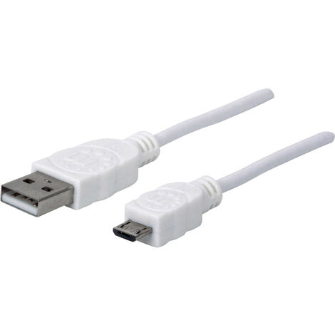 Manhattan USB-Kabel USB 2.0 USB-A Stecker, USB-Micro-B Stecker 1.00 m Weiß UL-zertifiziert 323987
