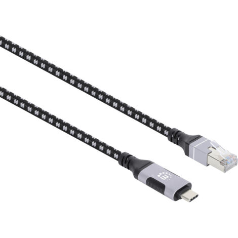 Manhattan USB-Kabel  USB 3.2 Gen1 RJ45, USB-C® Stecker 200 cm Schwarz/Silber Folienschirm, Stoff-Umm