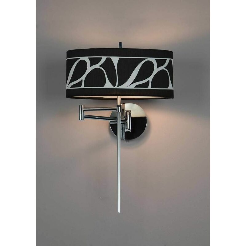 09diyas - Manhattan Wall Light 1 Light E14 Swing Arm, Polished Chrome / Frosted Glass with Black Shade