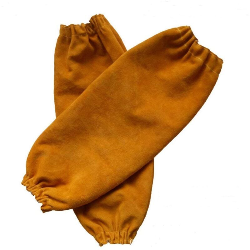 Image of Dpzo - Manicotti per saldatura in pelle per uomo e donna, resistenti al calore e alle fiamme con polsino elastico, protezioni per braccia lunghe 19'
