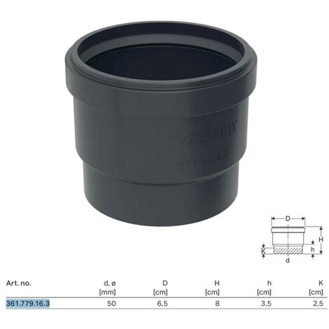 Manicotto ad innesto Geberit PE con guarnizione a labbro ø50 mm 361.779.16.3