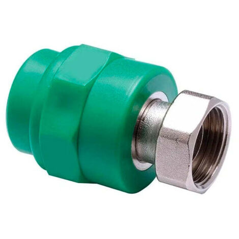"MANICOTTO DIRITTO FILETTATO FEMMINA CON CODOLO E DADO IN PPR VERDE PN25 Ø25 x 3/4""""F G"