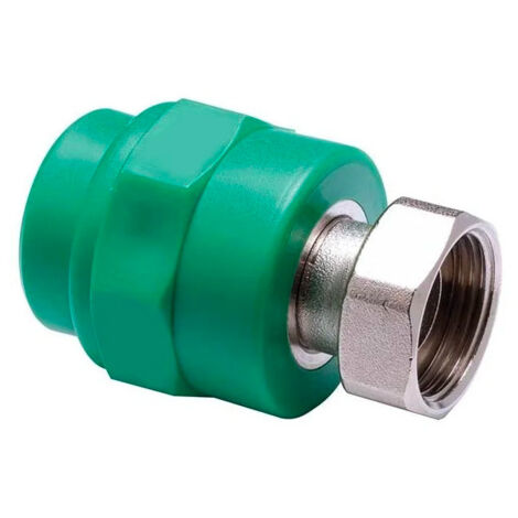 "MANICOTTO DIRITTO FILETTATO FEMMINA CON CODOLO E DADO IN PPR VERDE PN25 Ø25 x 3/4""""F G"