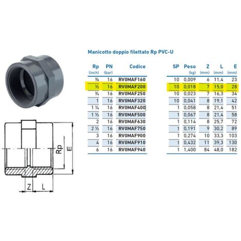 Manicotto doppio filettato Rp PVC-U 1/2" INPFMA220000 - -  IRRITEC - -