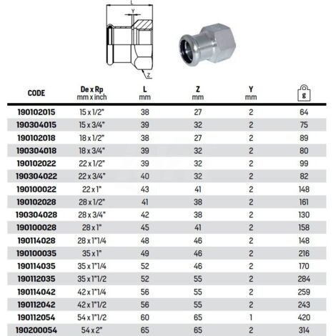 Manicotto misto filetto F ø18x1/2"F inox 316L press. 190102018