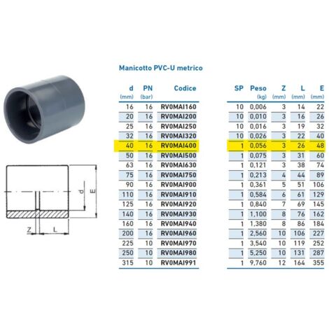 Manicotto PVC-U metrico ø40 PN16 INPFMA140000 - -  IRRITEC - -