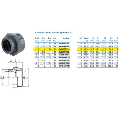 Manicotto ridotto filettato Rp-Rp PVC-U 1"x3/4" INPFMR232C00 - -  IRRITEC - -