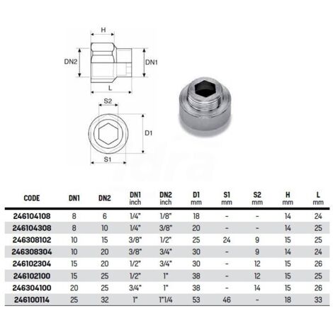 Manicotto ridotto MF (prolunga ridotta) zincato ø1/2"M x 1"F 246102100
