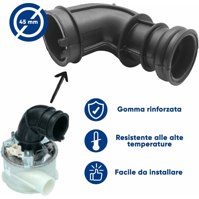 Image of Hotpoint Ariston - Manicotto Tubo Curvo Pozzetto Raccordo per Elettropompa Compatibile con Lavastoviglie Indesit, Diametro 450 (mm) Modelli: adg