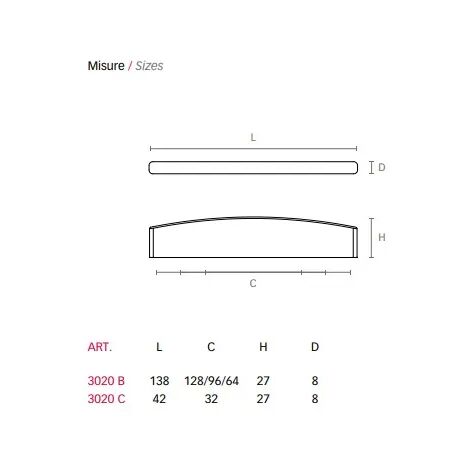 MANIGLIA 3020 B CROMO OPACO  MM.128-96-64