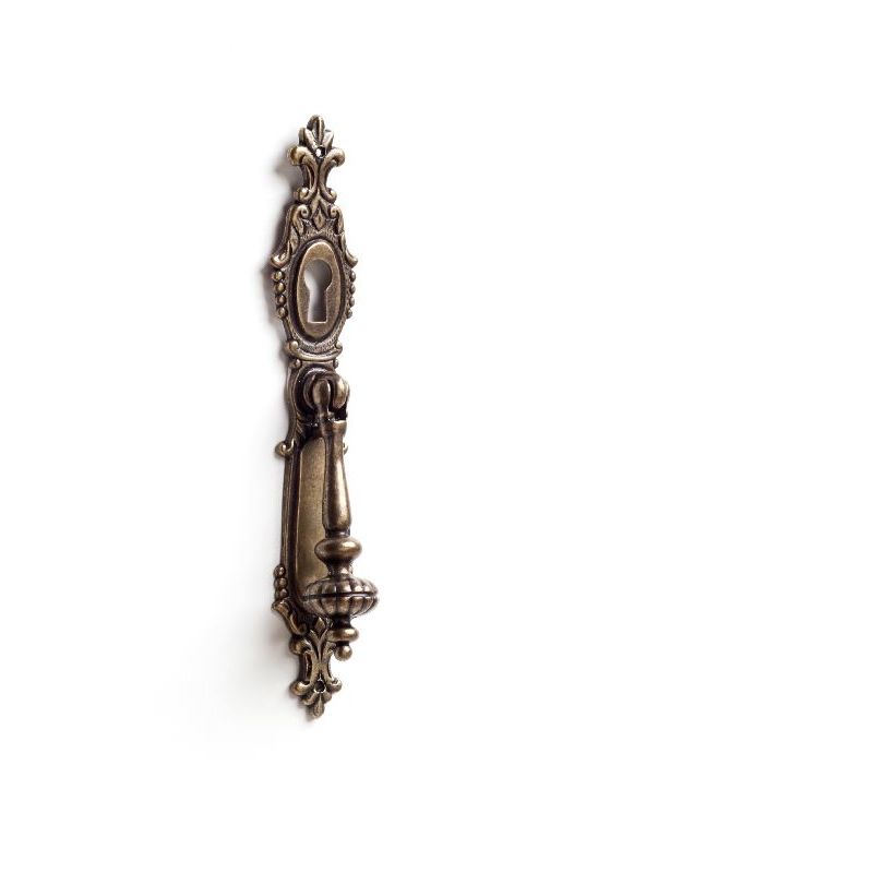 Image of REI - Maniglia a pendolo per mobili Stile classico Prodotto in Zama Finitura in Pelle Anticata mm Misure 2615022mm Sistema di fissaggio avvitato