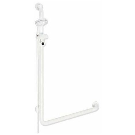 Maniglia angolare con supporto doccia con flessibile doccetta lunghezza 1600 mm alluminio bianco puro HEWI