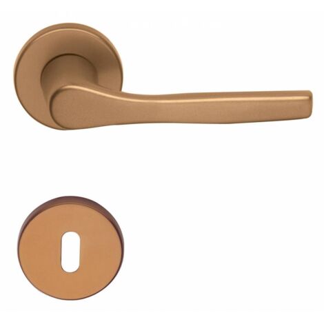 MANIGLIA ANODIZZATA BRONZO CON ROSETTA E BOCCH.. Prezzo per 1 pezzo.