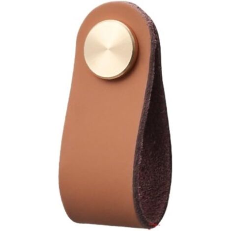 Maniglia anticollisione Nordic in ottone, per anta di mobile, cassetto dell'armadio, maniglia in pelle a foro singolo (6309 marrone caramello a foro singolo)