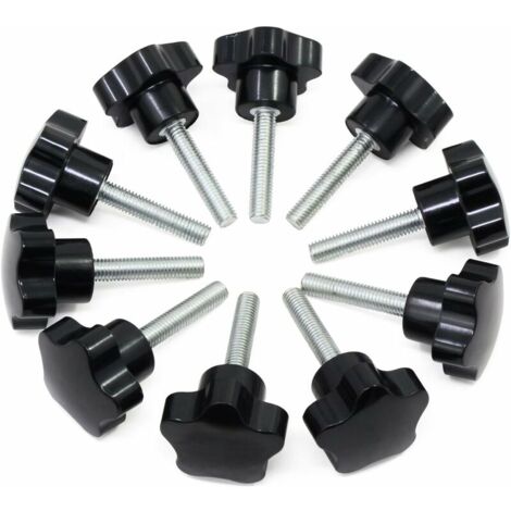 6 Manopole A Stella M8 X 48 Mm In Plastica E Rame - Pulsanti Di Serraggio Per Macchinari, Mobili, Attrezzi Industriali (Nero)