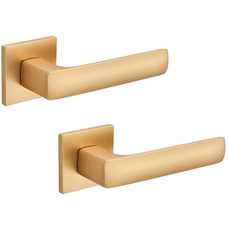 Maniglia ergonomica per porta interna in oro con rosetta sottile e moderna