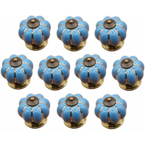Maniglia in ceramica a forma di zucca, pomello per cassettiera, mobiletto da cucina, tiranti per cassetti, confezione da 10, blu