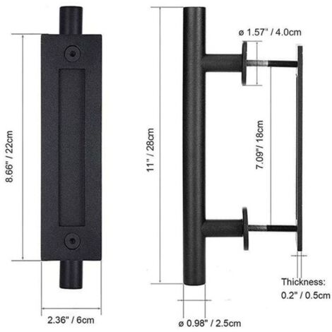 Maniglia - Maniglia per porta scorrevole in acciaio inox nero, maniglia per porta scorrevole tipo fienile - Semplice maniglia rotonda