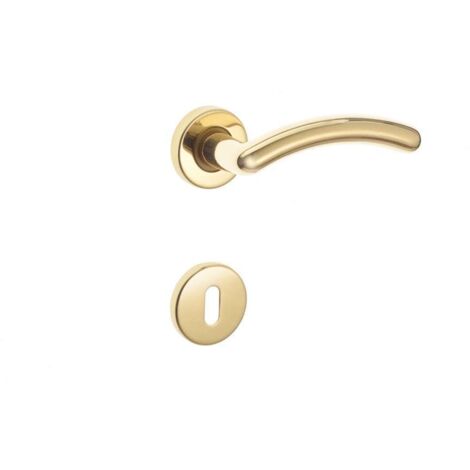 MANIGLIA NOVE PATENT OTTONE LUCIDO CON ROSETTE