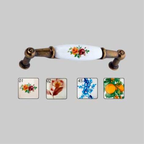 Maniglia per mobili in ceramica 'm01' interasse 96 mm - bianco decoro 45 METAL GROUP