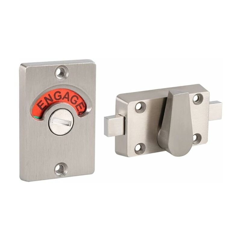 Image of Maniglia per porta in acciaio inossidabile con scrocco indicatore e serratura per porta con chiavistello senza viti/fissa per bagno, servizi igienici