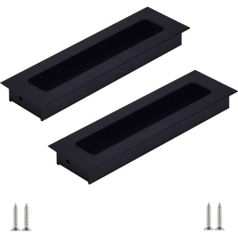 Maniglia per porta invisibile KZQ in 2 pezzi, maniglie per porte scorrevoli incassate, maniglia da incasso in lega di alluminio nero, per portefinestre, porte scorrevoli, cassetti
