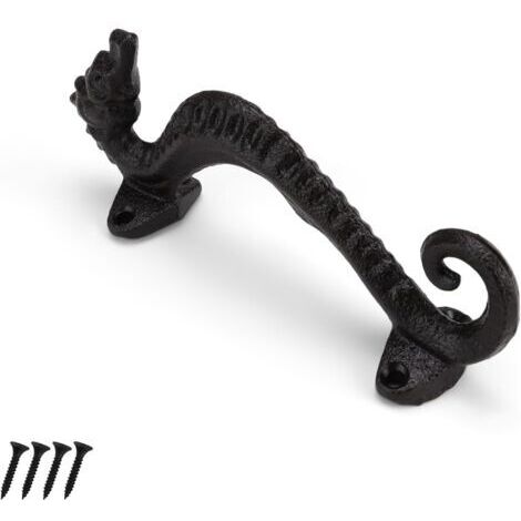 Maniglia per porta scorrevole in ghisa, maniglia vintage per porta da fienile, 17 x 4 x 6,5 cm, con viti per ante di mobili, armadi e porte da giardino.