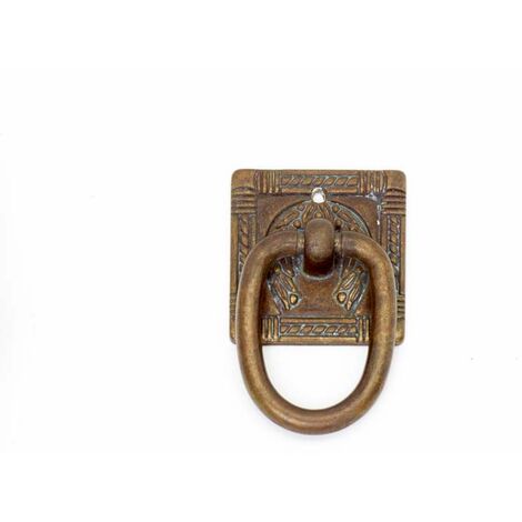 Maniglia piastra quadra con anello in metallo finitura patinato antico 34 x 54 mm