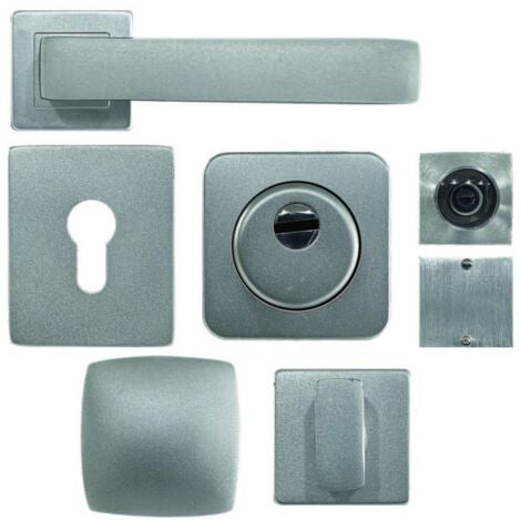 BRICOSHOP24 Maniglia Porta Blindata Kit Accessori Quadrato con Pomo Esterno Argento