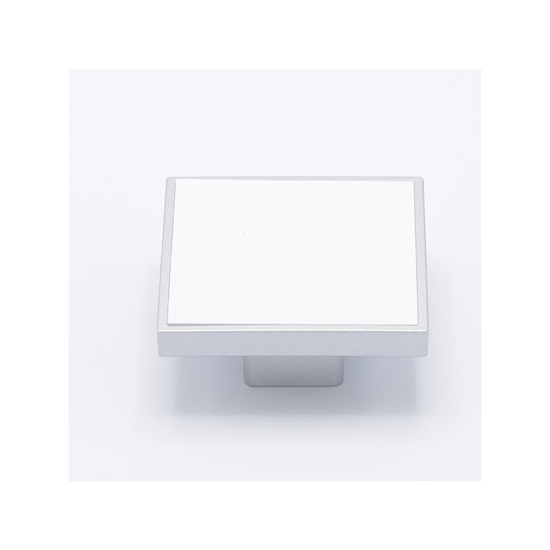 Image of Polideas - Maniglia quadrata con inserto bianco centrale effetto alluminio 65x65x25 - 405 Quadra - Effetto alluminio