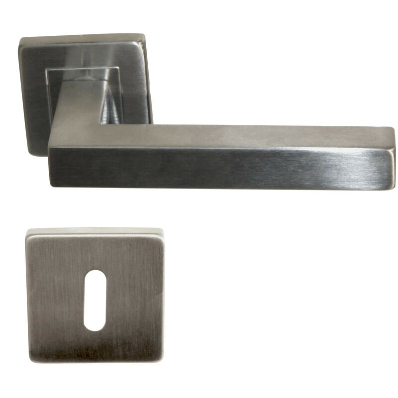 Image of Klose Besser - Maniglia per Porta Su Rosette, modello 'Quadrato' in acciaio inox 304 +1 Coppia di rose con foro per la chiave