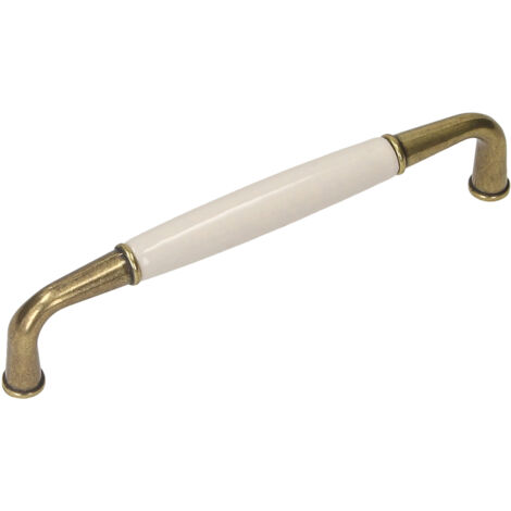 Maniglia UP16, oro antico, porcellana al latte, 128 mm