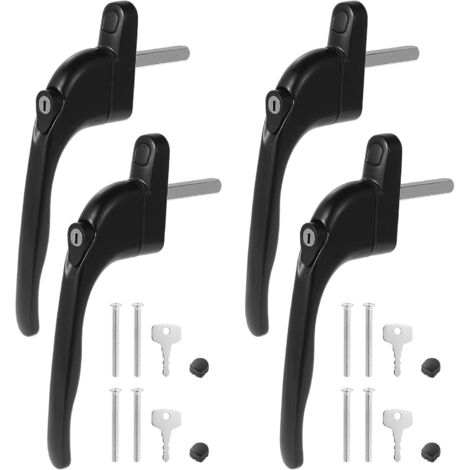 Maniglie per finestre in alluminio con serratura a 4 pezzi, maniglie per finestre con chiave, maniglie di sicurezza per finestre e porte, con serratura, lunghezza asta 43 mm, nere