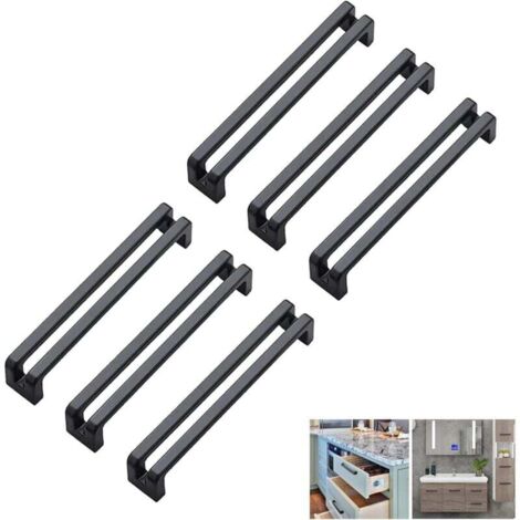 Maniglie per mobili da cucina nere, 6 pezzi, maniglie per cassetti con interasse fori di 96 mm, maniglie per mobili in lega di zinco, maniglie per guardaroba da camera da letto moderne, maniglie per p