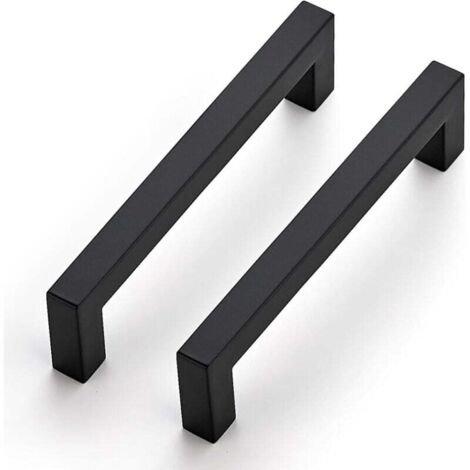 Maniglie per mobili nere, set da 2, 14 cm, quadrate, acciaio inox, distanza dal centro 128 mm.