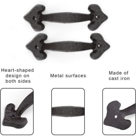 maniglie per porte scorrevoli in ghisa nera anticata, stile retrò, ideali per porte di capannoni, garage e armadi.